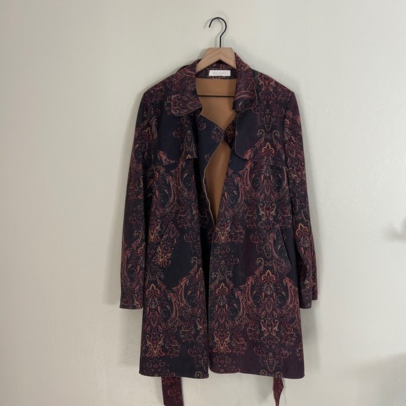 Solitaire Jackets & Blazers - SOLITAIRE‎ Womens Paisley Print Trench Coat Belted Jacket Long Sleeve